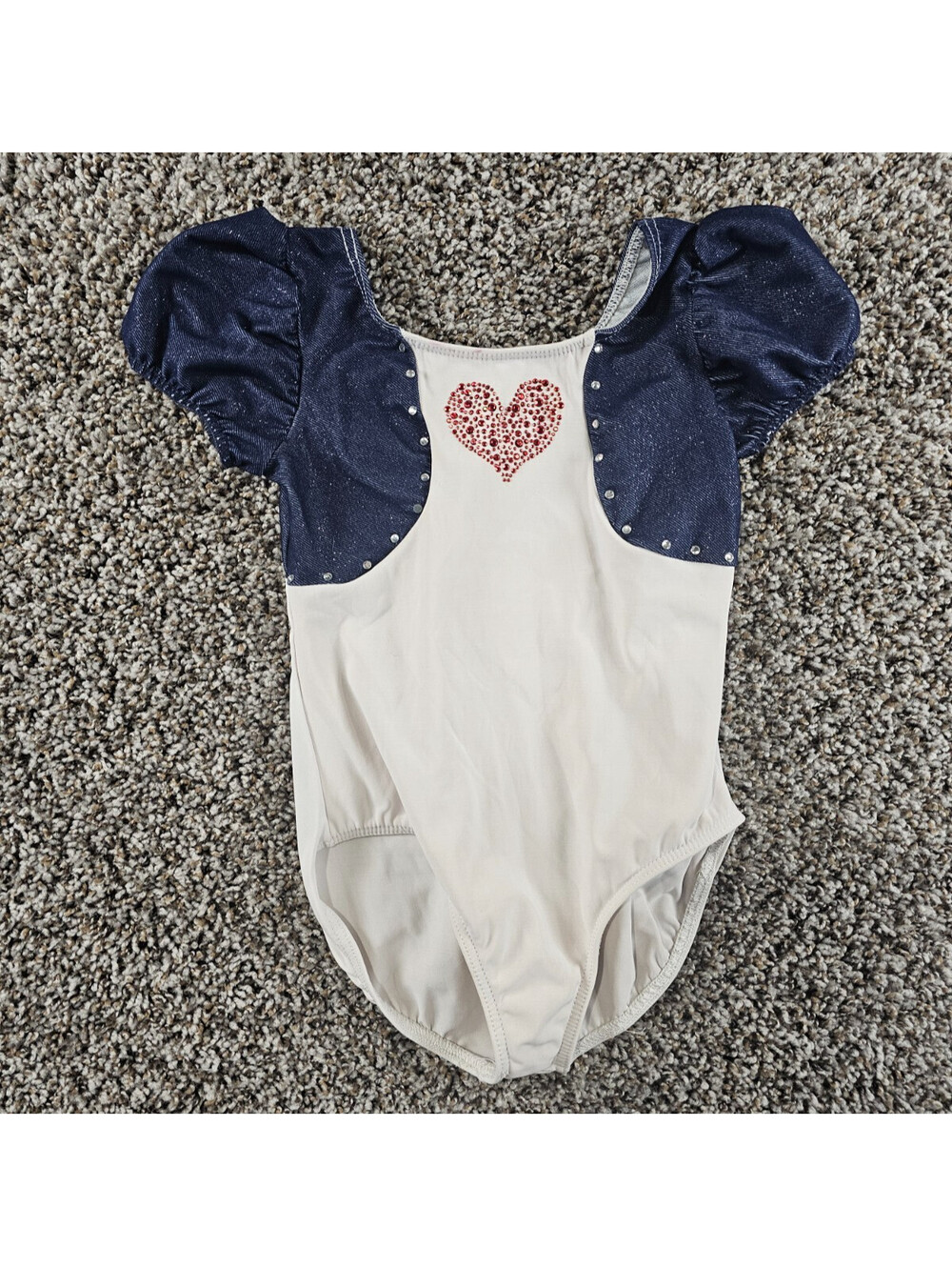 Weissman Girls Sz IC Dance Leotard Patriotic Red White Blue Heart Rhinestone